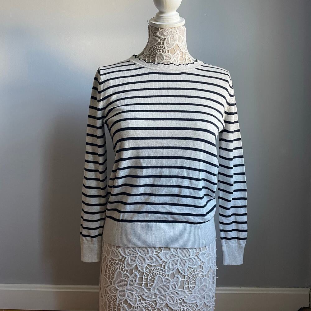 Banana Republic Nautical Striped Crewneck Frilly Sweater sz Small Petite